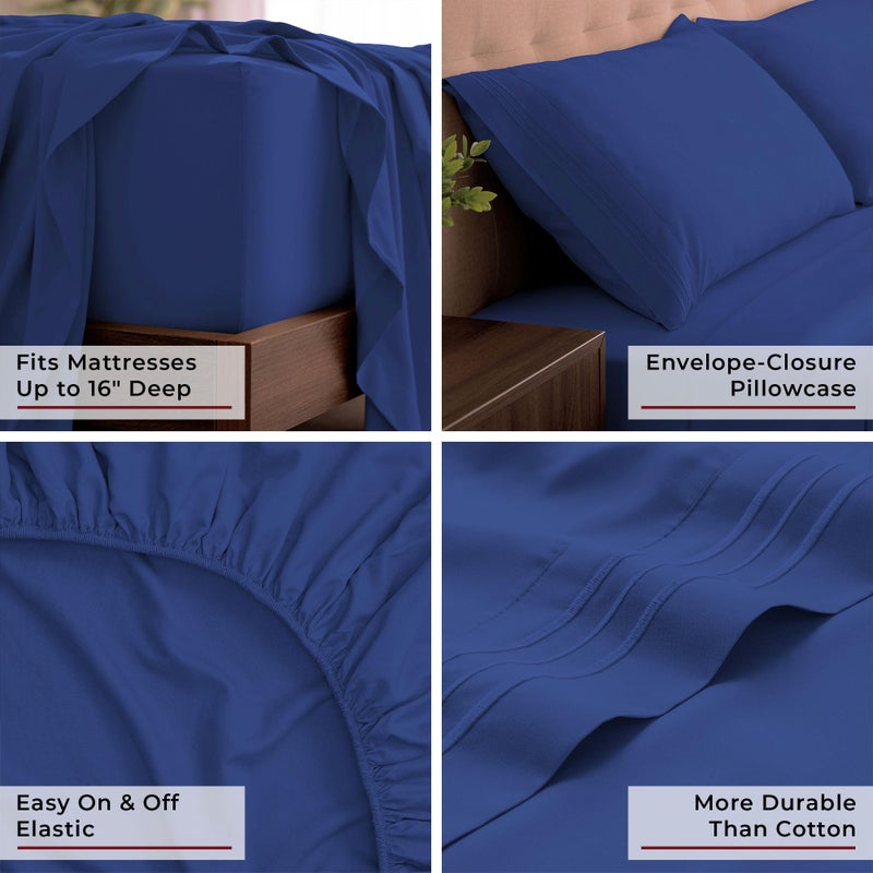 Mellanni California King Sheets Set - 4 PC Iconic Collection Bedding - Hotel Luxury, Extra Soft, Cooling Bed Sheets - Wrinkle, Fade, Stain Resistant (Cal King, Royal Blue) - Image 5